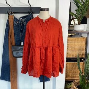 Uniqlo size L Rust Orange Long Sleeve Blouse